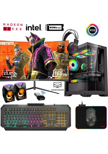 XSR871 I5 4570 16GB Ram 512GB M.2 Nvme SSD 8gb RX580 23.8" 165Hz Curved Performans Oyuncu Bilgisayarı