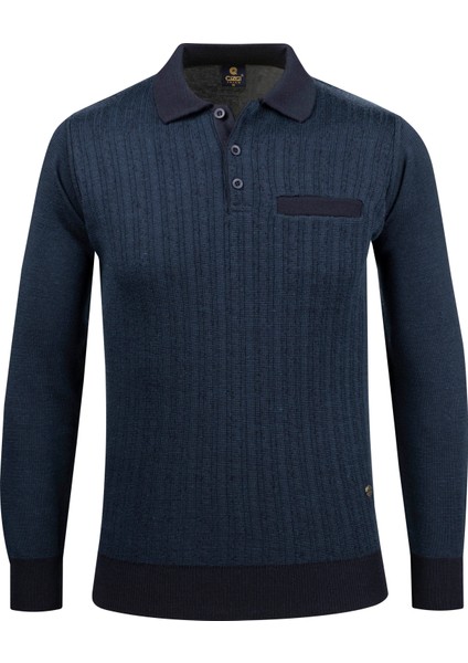 Erkek Polo Yaka Triko Kazak Desenli Kol ve Bel Lastikli Çelik Örgü Klasik Kalıp - 5005F