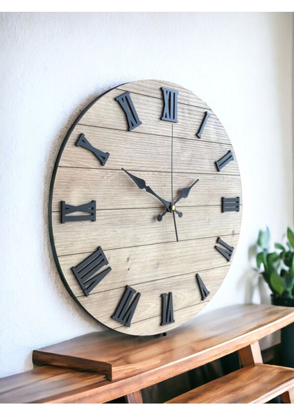 Ahşap Roma Rakamlı Minimalist Duvar Saati Sade Bohem Duvar Saati