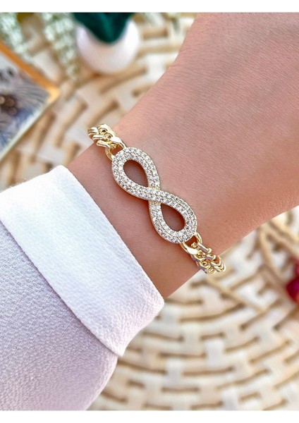 Şık ve zarif taşlı sonsuzluk zincir bileklik, altın renk, pirinç malzeme fiyatları