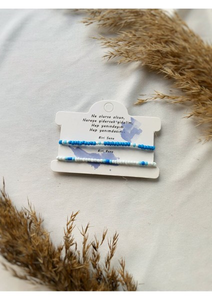 İki Mavi Cam Boncuklu Dostluk Bilekliği, Sevgi ve Arkadaşlık Simgesi fiyatları