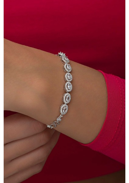 Elips Form Taşlı Sonsuzluk Zincirli Gümüş Bileklik, 925 ayar, zirkon, beyaz renk fiyatları