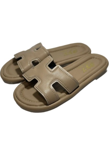 Günlük Ev Terliği Deri H Model Yumuşak Tabanlı Dış Mekan Terliği