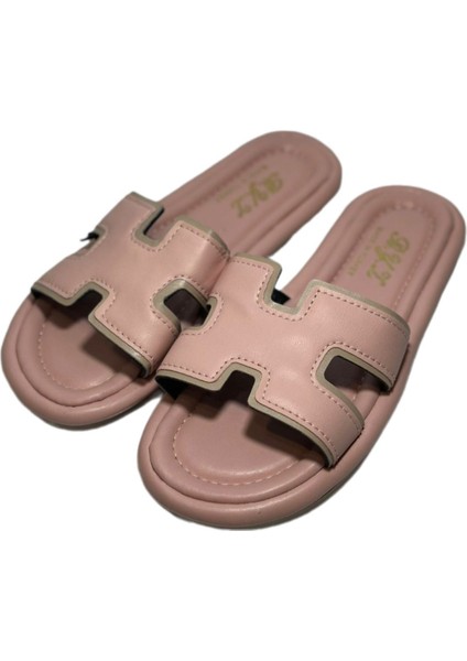 Günlük Ev Terliği Deri H Model Yumuşak Tabanlı Dış Mekan Terliği