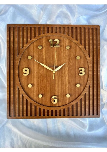 Kare Gold Rakamlı 50*50 Cm Duvar Saati - Modern Duvar Saati - Ahşap Duvar Saati - Büyük Duvar Saati