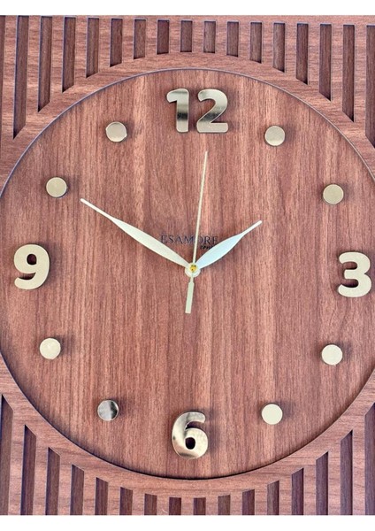 Kare Gold Rakamlı 50*50 Cm Duvar Saati - Modern Duvar Saati - Ahşap Duvar Saati - Büyük Duvar Saati
