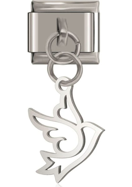 İtalyan Paslanmaz Çelik Uçan Kuş 9mm Charm, şık ve dayanıklı takı aksesuarı