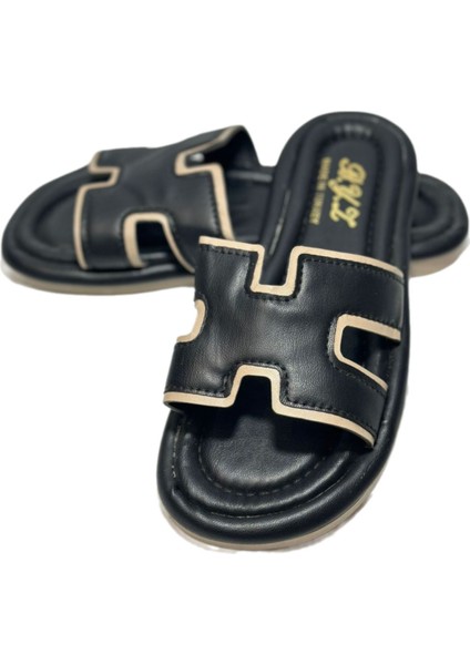 Günlük Ev Terliği Deri H Model Yumuşak Tabanlı Dış Mekan Terliği