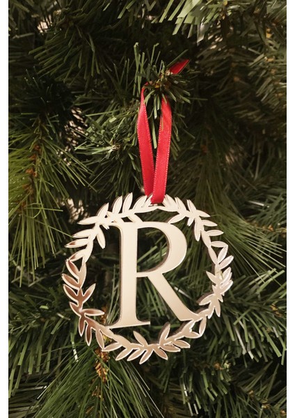 Yılbaşı Ağacı Süsü Pleksi Harf - Gümüş Çelenk R