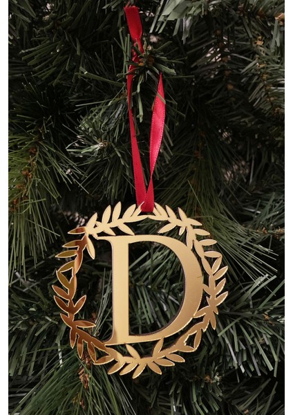 Yılbaşı Ağacı Süsü Pleksi Harf - Altın Çelenk D