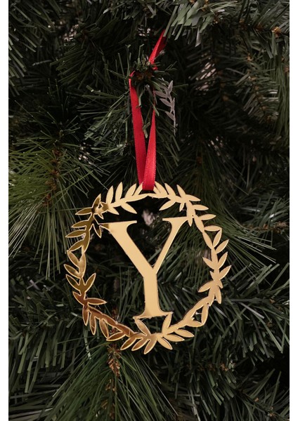 Yılbaşı Ağacı Süsü Pleksi Harf - Altın Çelenk Y