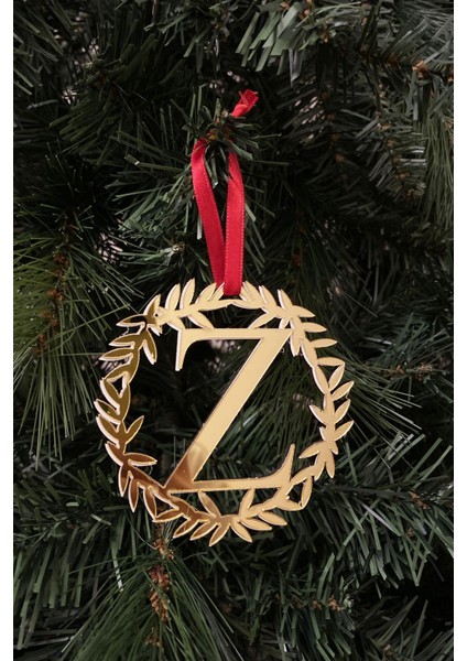 Yılbaşı Ağacı Süsü Pleksi Harf - Altın Çelenk Z