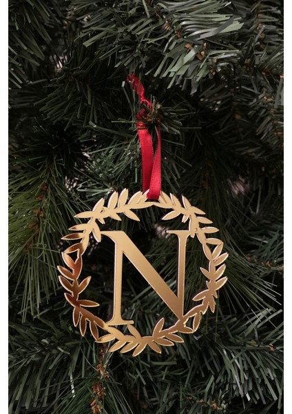 Yılbaşı Ağacı Süsü Pleksi Harf Altın Çelenk N