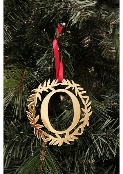 Yılbaşı Ağacı Süsü Pleksi Harf - Altın Çelenk O