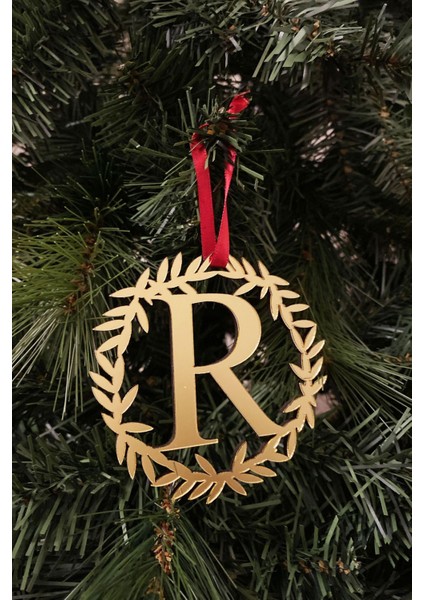 Yılbaşı Ağacı Süsü Pleksi Harf - Altın Çelenk R