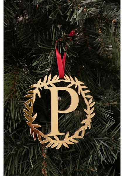 Yılbaşı Ağacı Süsü Pleksi Harf - Altın Çelenk P