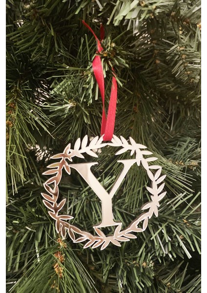 Yılbaşı Ağacı Süsü Pleksi Harf - Gümüş Çelenk Y