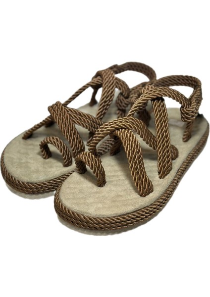 Parmak Arası Ip Örgülü Hasır Sandalet Terlik
