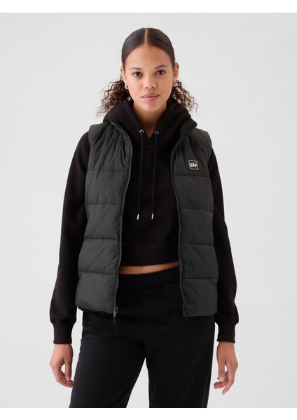 Kadın Siyah Gap Logo Coldcontrol Puffer Şişme Yelek