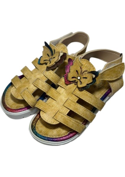 Cırtlı Çocuk Sandalet Kız Çocuğu Rahat Tabanlı Kelebek Model Terlik