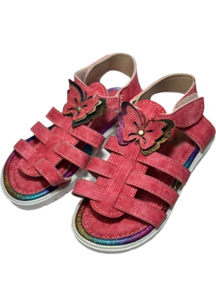 Cırtlı Çocuk Sandalet Kız Çocuğu Rahat Tabanlı Kelebek Model Terlik