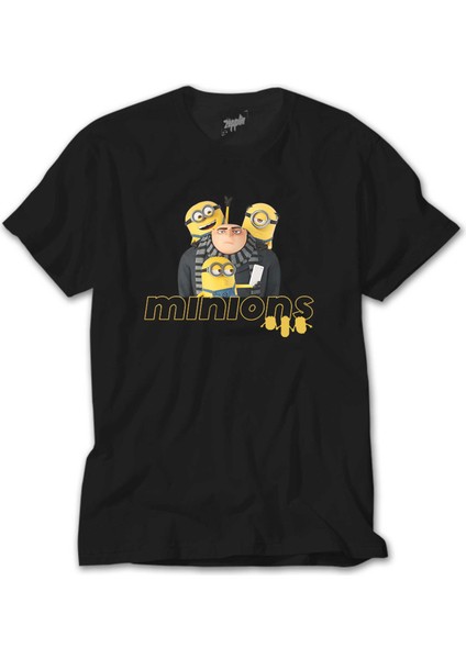 Minions And Gru Selfie Siyah T-Shirt