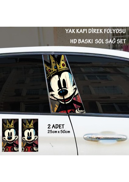Sevimli Kral Fare Baskılı Folyo 2Adet Set - Oto Kapı Kaplama Sticker Tuning Görünüm