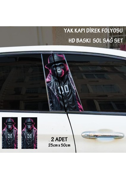 Şapkalı Artist Maymun Baskılı Folyo 2Adet Set - Oto Kapı Kaplama Sticker Tuning Görünüm