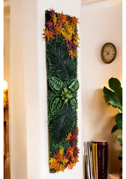 Doğal Ahşap Panel Yapay Çiçek Bitki Duvar Kaplama 40X180