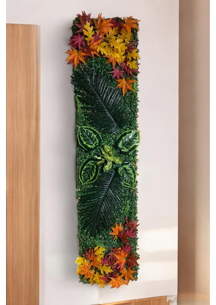 Doğal Ahşap Panel Yapay Çiçek Bitki Duvar Kaplama 40X180