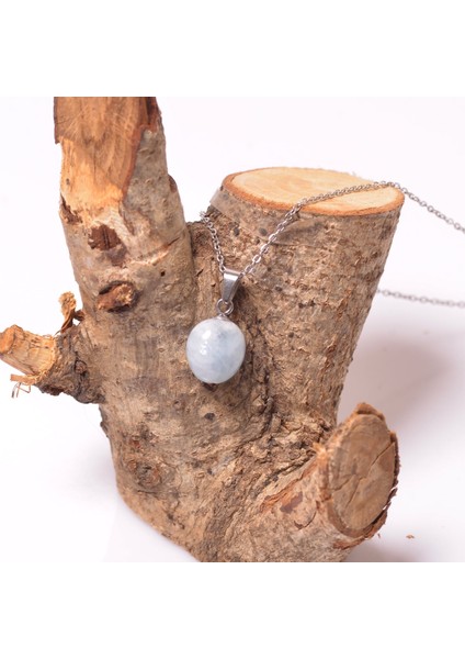 Şekilsiz Akuamarin Taşı Kolye - Çelik Malzemeli (Kararmaz)