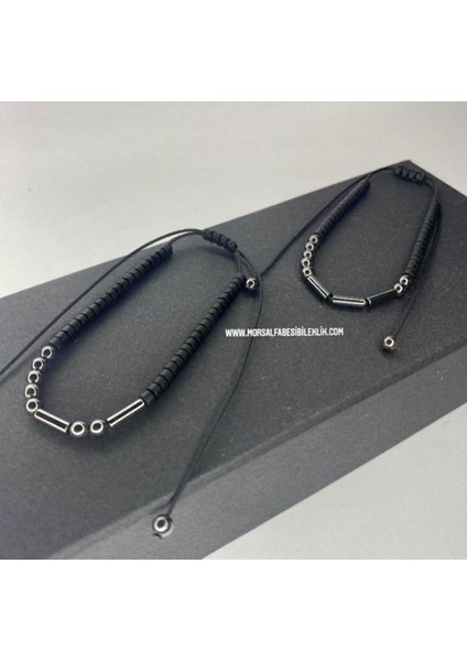 Hematit Doğal Taş Mors Alfabesi Çift Bileklik