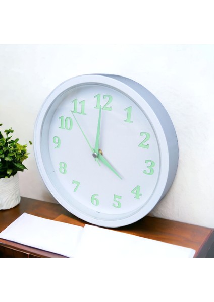 Fosforlu Gece Parlayan Beyaz Salon Mutfak Ofis Duvar Saati 22 Cm Plastik B9 modelleri