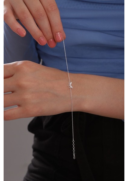 925 Ayar Gümüş Zincirli Beyaz Taşlı Zarif Yusufçuk Bileklik