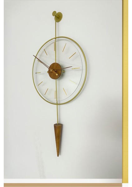 Masippi Glazing Gold Ceviz Göbek, Modern Metal Ve Cam Tasarım Duvar Saati