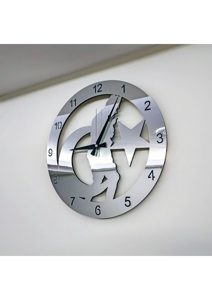 Dekoratif Gümüş Aynalı Duvar Saati Atatürk Portre