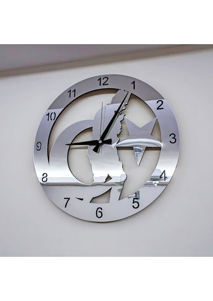 Dekoratif Gümüş Aynalı Duvar Saati Atatürk Portre modelleri