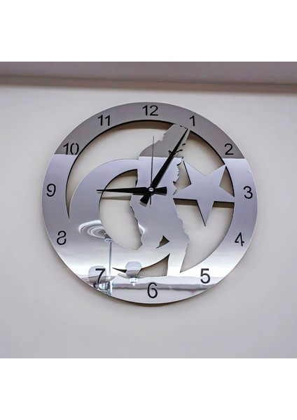 Dekoratif Gümüş Aynalı Duvar Saati Atatürk Portre indirimleri