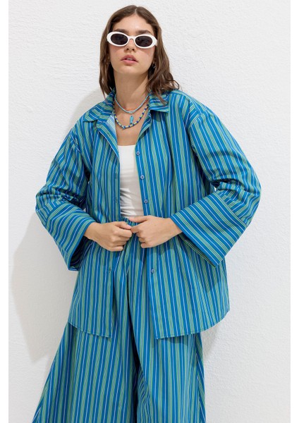 Çizgili Pamuklu Gömlek Yeşil Çizgi modelleri