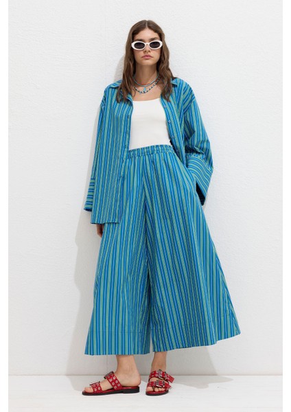 Çizgili Pamuklu Gömlek Yeşil Çizgi fırsatları