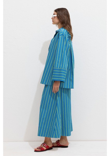 Çizgili Pamuklu Gömlek Yeşil Çizgi indirimleri