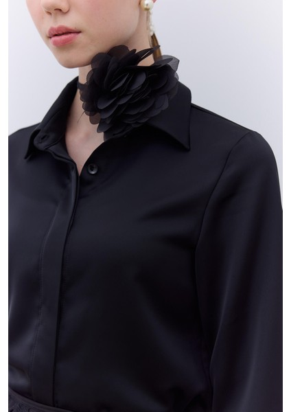 Saten Fıt Kesim Gömlek Siyah fiyatları