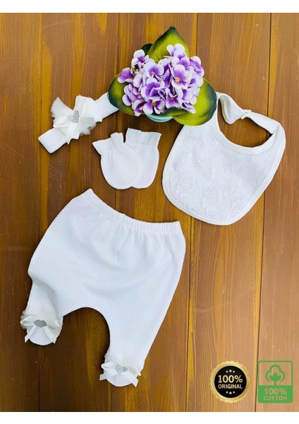 Dantel Desenli 0-3 Ay Hastane Çıkışı Seti %100 Pamuk