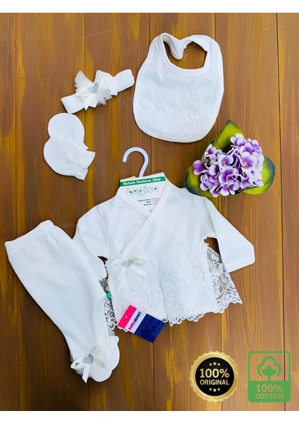 Dantel Desenli 0-3 Ay Hastane Çıkışı Seti %100 Pamuk modelleri