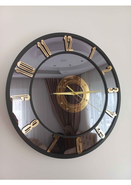Duvar Saati Cam Ayna Gold 50cm (Pleksi Değildir)