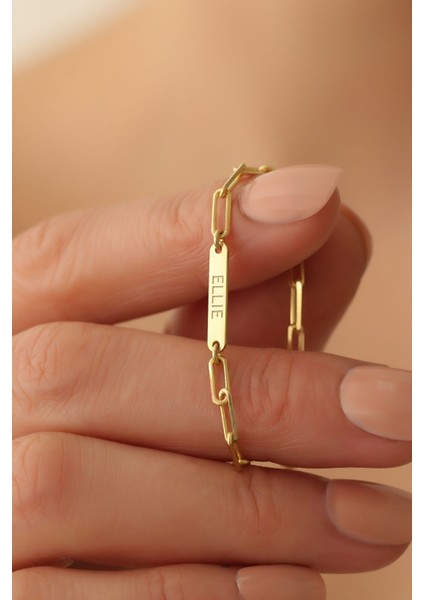 925 Ayar Gümüş Kişiye Özel İsim Yazılı Ataç Bileklik, Altın Renk, Şık ve Kişisel Tasarım fiyatları