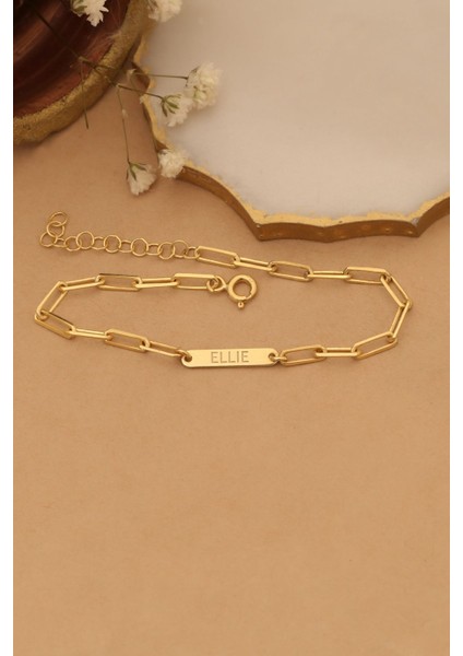 925 Ayar Gümüş Kişiye Özel İsim Yazılı Ataç Bileklik, Altın Renk, Şık ve Kişisel Tasarım modelleri