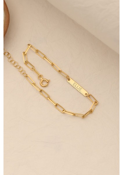 925 Ayar Gümüş Kişiye Özel İsim Yazılı Ataç Bileklik, Altın Renk, Şık ve Kişisel Tasarım indirimleri