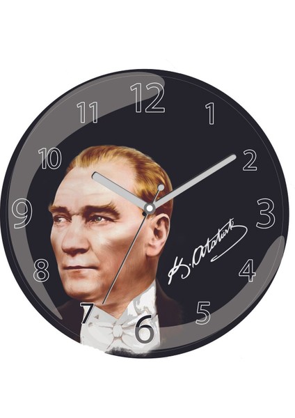En Çok Satılan Atatürk K.İmza Portre Çap 30cm Sessiz Akar Bombeli Gerçek Cam Duvar Saati