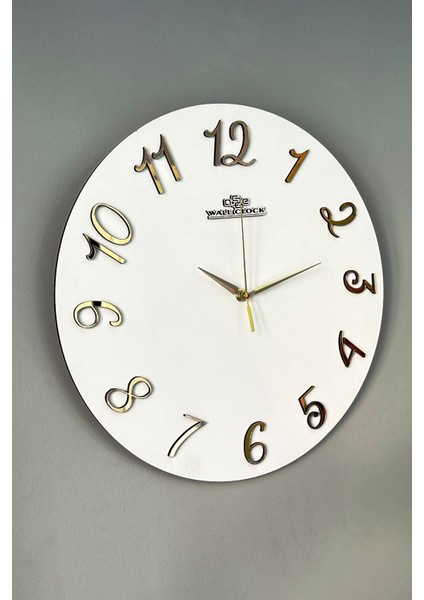 Dekoratif Aynalı Plexiglass Türkçe Rakam Duvar Saati Sessiz Mekanizma 37x.37cm ( Beyaz-Gold )